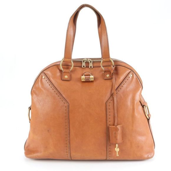 Yves Saint Laurent Rive Gauche Muse Leather Tote Bag Shoulder Brown A4 Ladies - Picture 1 of 9